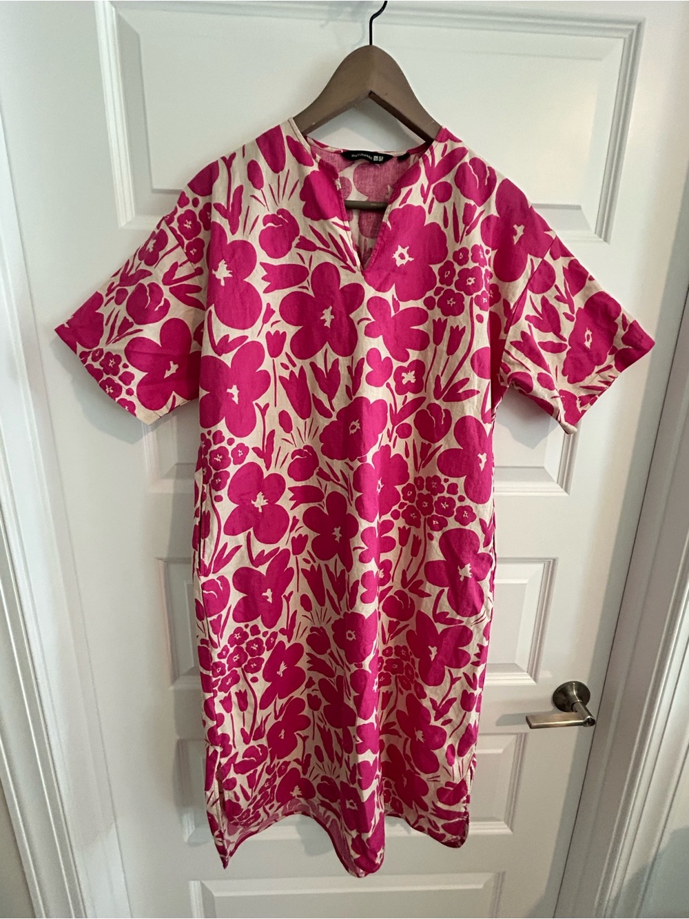 Marimekko Floral Caftan Dress Pink Cream Size XS